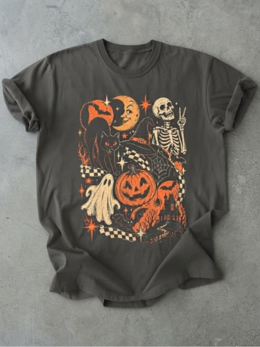 Spooky Halloween Pumpkin Cat Skeleton Dark Art Comfort Color T-Shirt